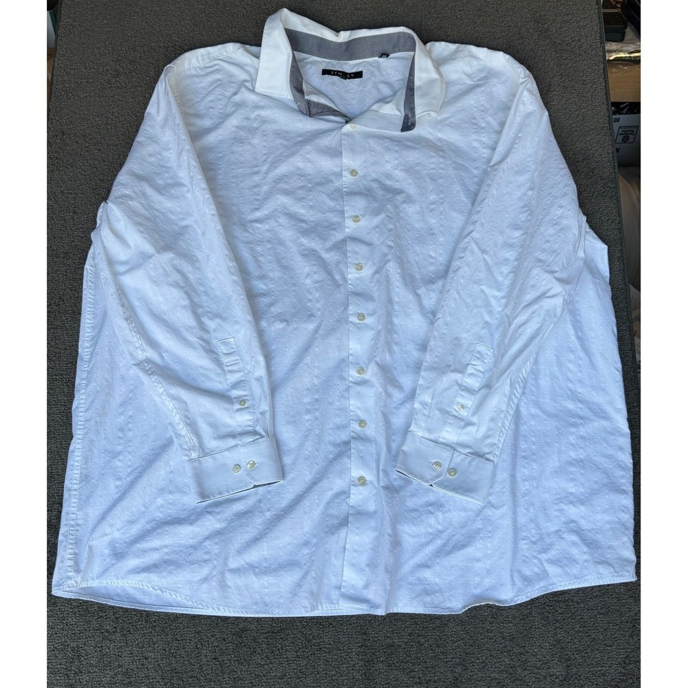 Synergy Mens 4XLT White Textured Tonal Grid Cotton Button Down Shirt Tall Fit